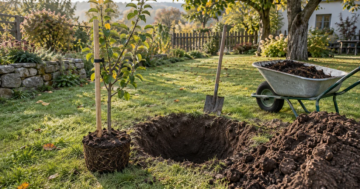 Podzimní výsadba ovocného stromu: jáma, hloubka a kůl